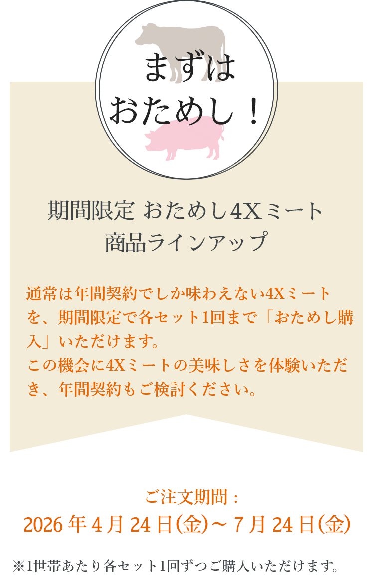 期間限定　おためしミートラインアップ
